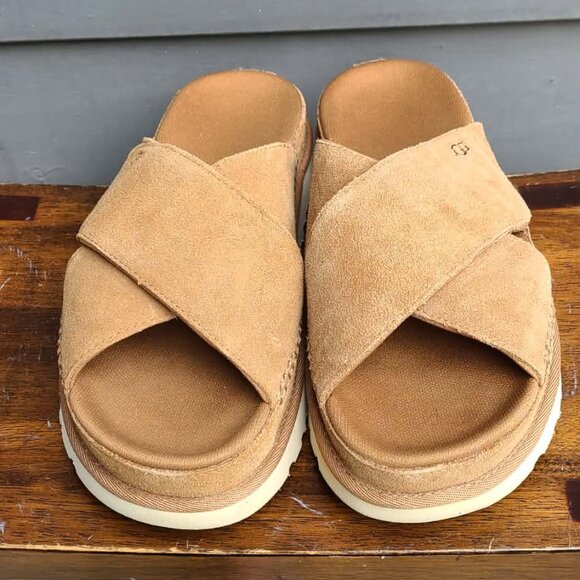UGG Goldenstar Cross Slide size 8.5 Chestnut Suede NIB! NEW! - Picture 11 of 13